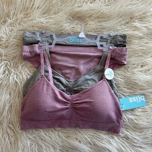 Bliss 4 Piece Matching Bra & Panty Set Size Large Pink & Gray